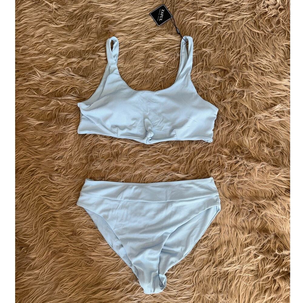 New Zaful Ribbed Tie Knit Bikini Blue Women's size 12 (XXL)